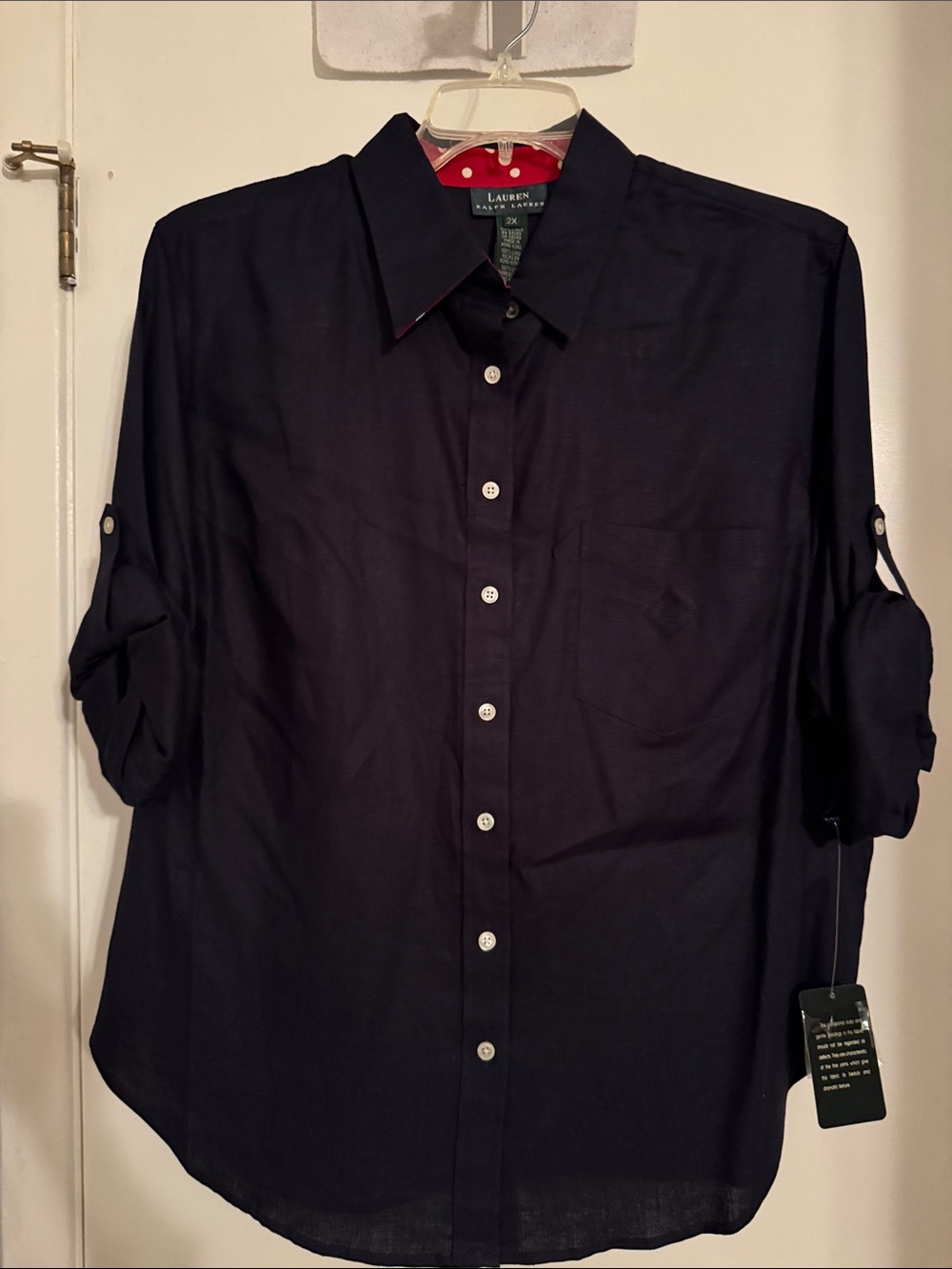 Lauren Ralph Lauren Linen Dark Navy Button-Down Shirt NWT Sz 2X